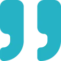 Teal quotation symbols on dark backdrop